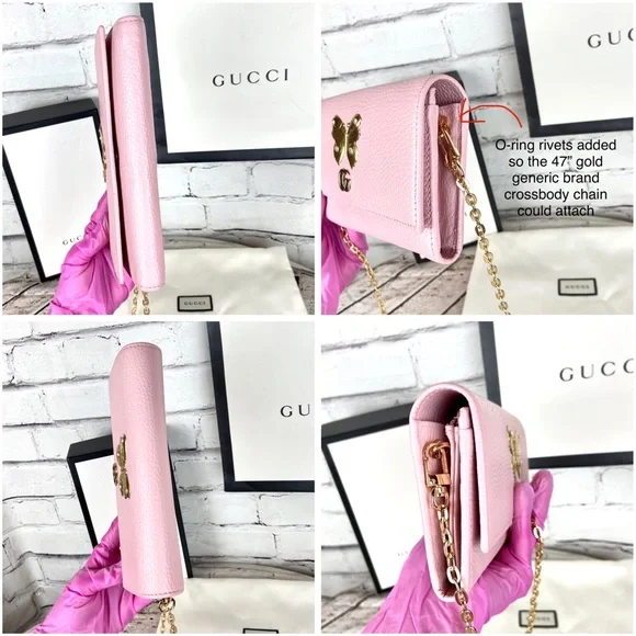Gucci Marmont Gold Butterfly pink leather wallet crossbody - Picture 4 of 13